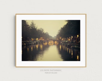 Amsterdam Canal at Night, The Netherlands, Europe, Travel Photography Print, Wall Art, 11x14 Print "Nocturne"