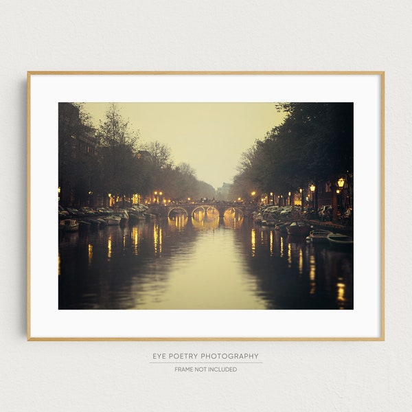 Canal de Amsterdam por la noche, Países Bajos, Europa, Impresión de fotografía de viajes, Arte de pared, Impresión 11x14 "Nocturne"