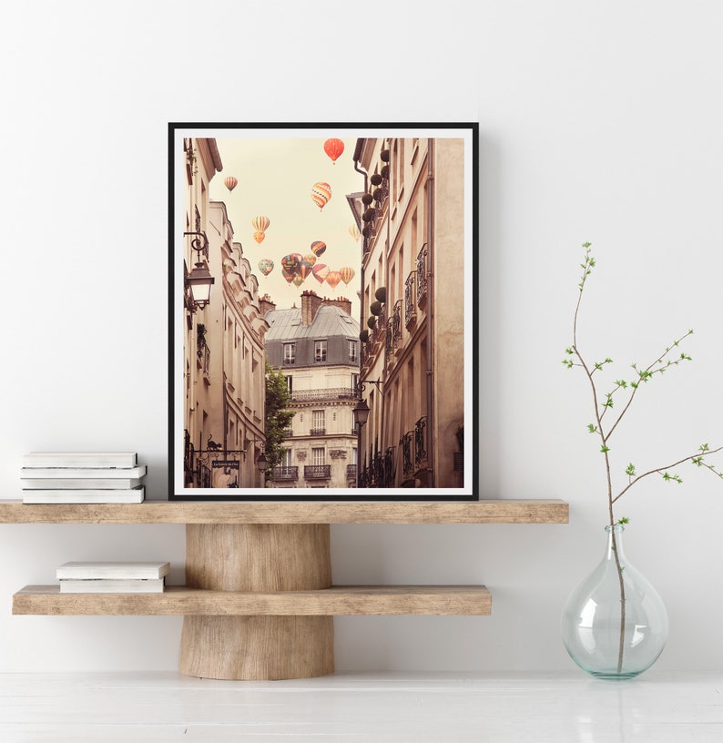 Hot Air Balloons, Paris Photography, Paris Wall Art, Large Wall Art Print, Fine Art Photography Print, Wall Decor, Beige, Travel Photo 8x10 