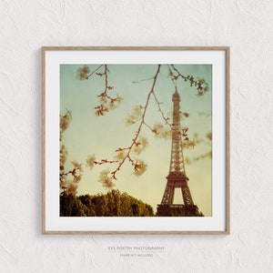 Eiffel Tower Photo, Paris France, Paris Photography, Square Wall Art Print, Spring, 8x8 12x12 16x16 Photography Print image 2