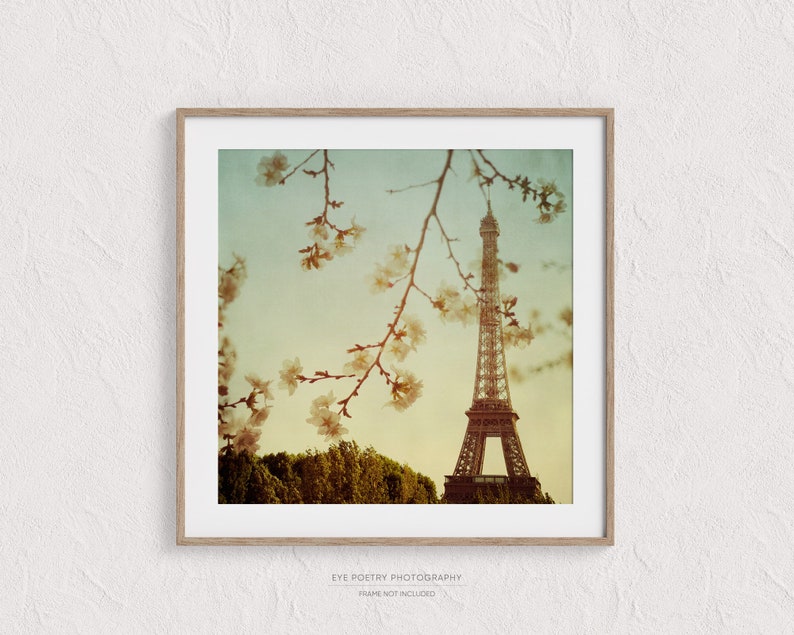 Eiffel Tower Photo, Paris France, Paris Photography, Square Wall Art Print, Spring, 8x8 12x12 16x16 Photography Print image 2