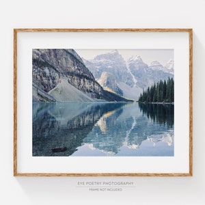 Moraine Lake Photograph, Mountain Print, Hygge Decor, Nordic Print, Rustic Alpine Landscape Photography Print, Blue Wall Art Print