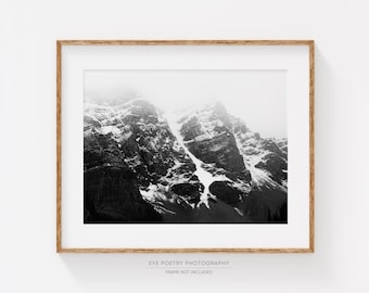 Mountain Print, Winter Landscape Photography, Scandinavian Black and White Print, Nordic Wall Art Print