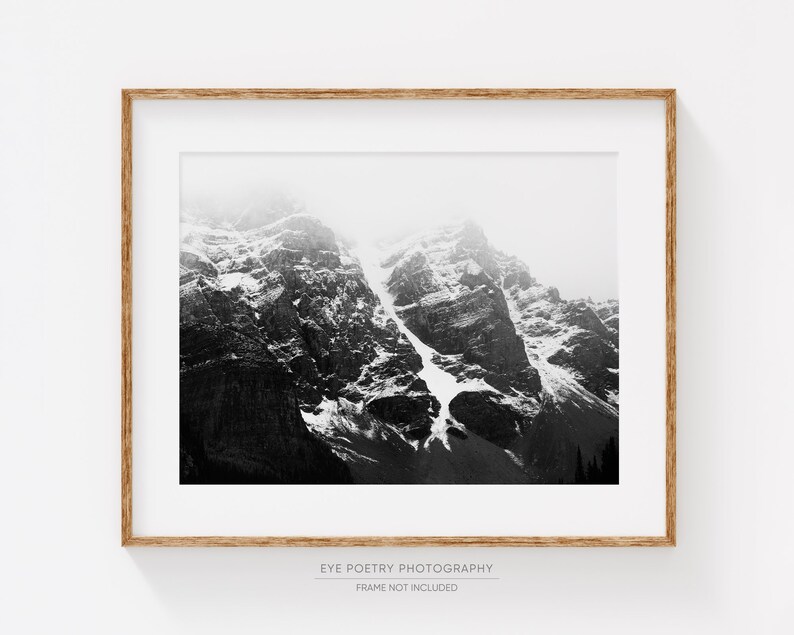 Mountain Print, Winter Landscape Photography, Scandinavian Black and ...