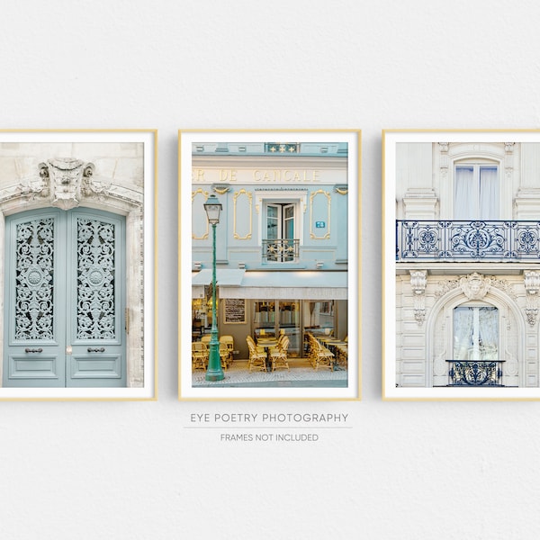 Paris Photography Print Set, Paris Wall Art, Set of 3 Prints, French Wall Decor, Pale Blue, Wall Art, Paris Decor, Travel Photography