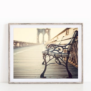 Brooklyn Bridge, New York City Wall Art Print, New York Print, Travel Photography, New York Gift, Beige Wall Decor image 2