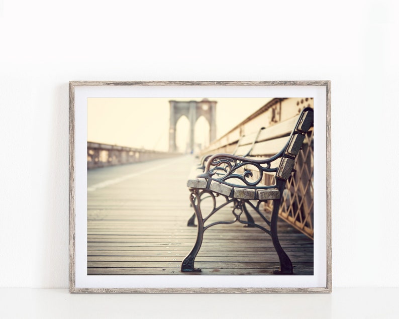 Brooklyn Bridge, New York City Wall Art Print, New York Print, Travel Photography, New York Gift, Beige Wall Decor image 2