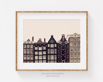 Amsterdam Print, Canal Houses Photo, Large Horizontal Wall Art Print, Scandinavian Travel Photography