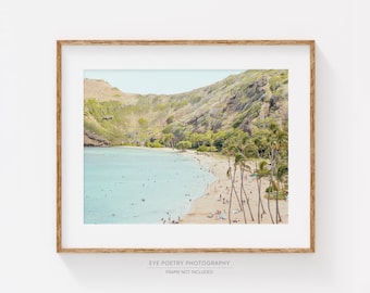 Aerial Beach Print, Hawaii Print, Hanauma Bay Photo, Tropical Decor, Summer Pastel Wall Art, Printed Art, Travel Photography Print