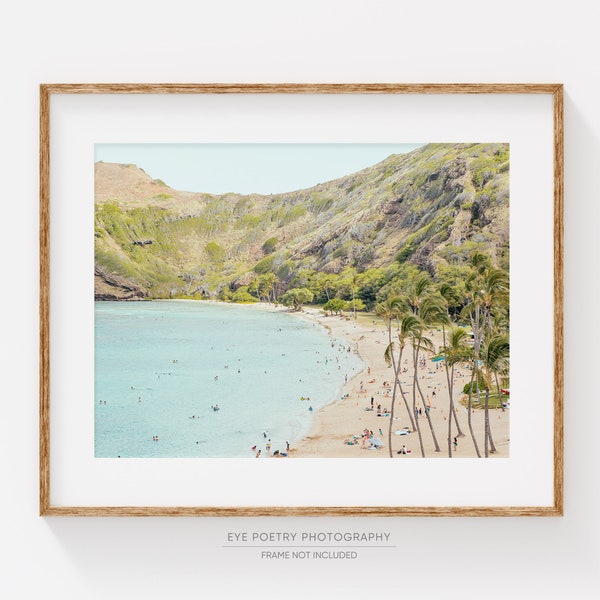 Aerial Beach Print, Hawaii Print, Hanauma Bay Photo, Tropical Decor, Summer Pastel Wall Art, Printed Art, Travel Photography Print