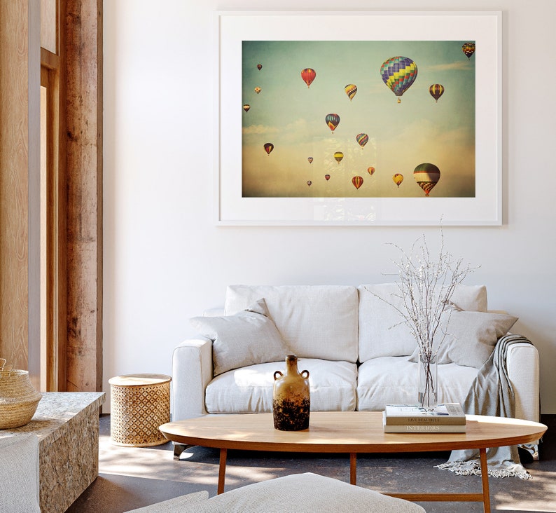 Hot Air Balloons Print, Colorful Nursery Prints, Kids Wall Art, Nursery Decor, Pastel Art, Blue Sky Floating in Space image 2