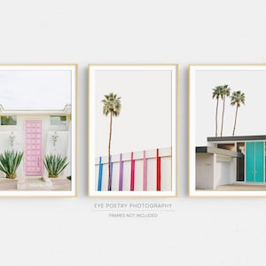 Cuadros de Palm Springs, juego de 3 láminas, arte mural de mediados de siglo, decoración mural minimalista moderna, fotografía de California, arte moderno de mediados de siglo.