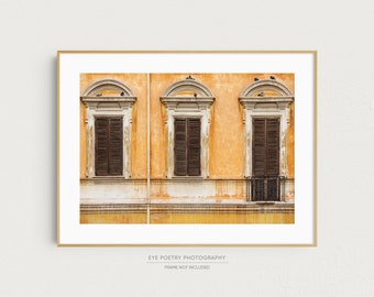 Rome Print, Italy Photography, Large Wall Art, Roman Architecture, Old Windows, Burnt Orange, Rustic Italian Home Decor