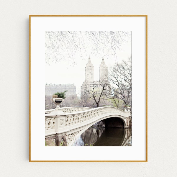 Bow Bridge in Central Park Photo, New York Print, Travel Photography, Neutral NYC Wall Art, City Art Print