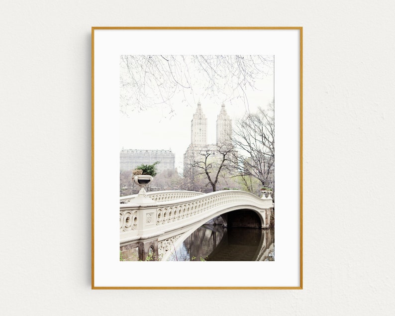 Bow Bridge in Central Park Photo, New York Print, Travel Photography, Neutral NYC Wall Art, City Art Print image 1