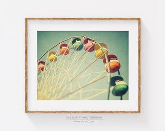 Ferris Wheel Photograph, Green Nursery Decor, Carnival Photography, Kids Room Decor, Boy Nursery Art - Let the great world spin