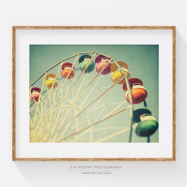 Ferris Wheel Photograph, Green Nursery Decor, Carnival Photography, Kids Room Decor, Boy Nursery Art - Let the great world spin