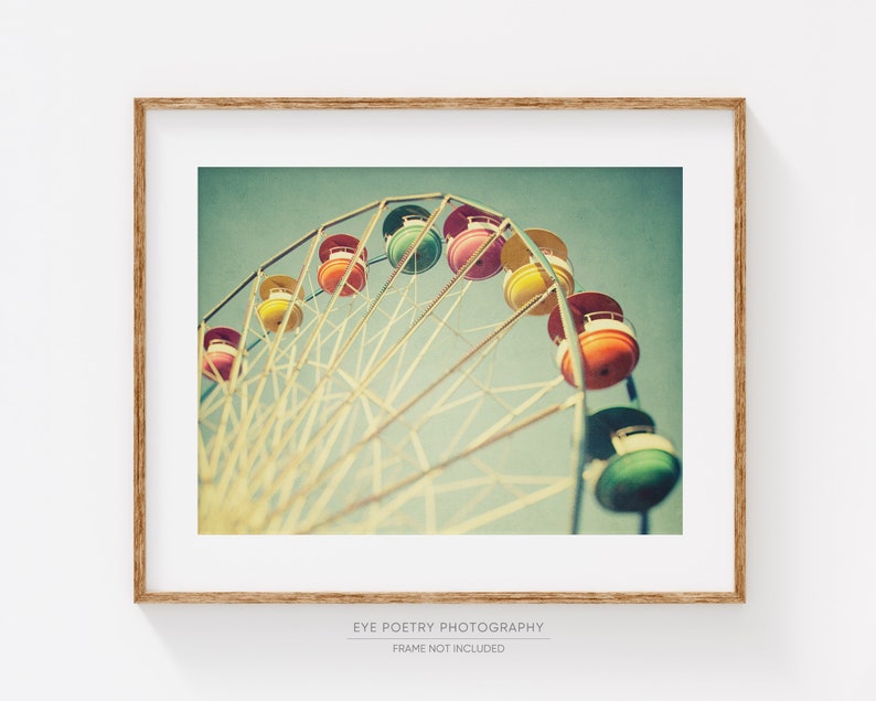 Ferris Wheel Photograph, Green Nursery Decor, Carnival Photography, Kids Room Decor, Boy Nursery Art Let the great world spin image 1