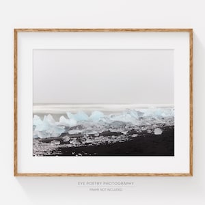 Iceland Print, Winter Landscape Photography, Nordic Nature Photography, Ice on Black Beach Photo, Minimalist Fine Art Print
