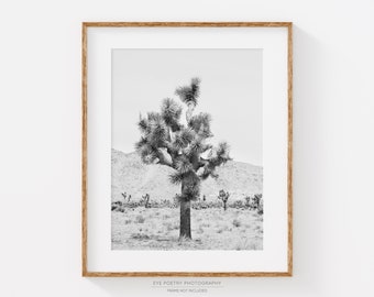 Joshua Tree Print, Desert Wall Art Print, Black and White Prints, Minimalist Boho Cactus Print, Landscape Photography