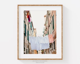 Laundry Room Decor, Venice Italy Wall Art, Hanging Laundry Print, Bathroom Decor, Laundry Room Art, Vertical Print, Photography Print