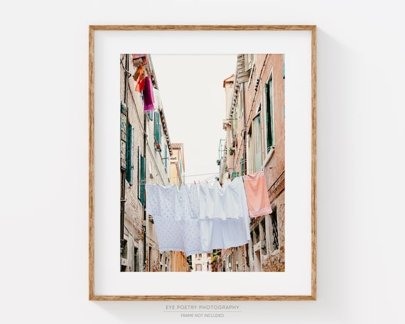 Laundry Room Decor, Venice Italy Wall Art, Hanging Laundry Print, Bathroom Decor, Laundry Room Art, Vertical Print, Photography Print
