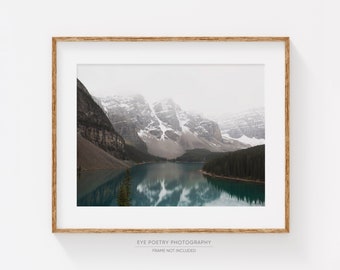 Mountain Print, Moraine Lake Banff Art, Extra Large Wall Art Landscape Photography, Rustic Living Room Decor