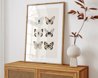 Brown Butterfly Print, Wall Art Prints, Minimalist Art, Neutral Wall Decor, Nature Photography Print, Modern Home Decor