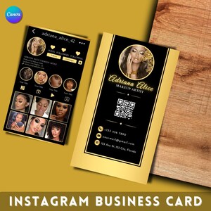 Gold Black Theme Instagram Business Cards, Gold Black Make Up Artist Instagram Business Cards, Black Color Business Cards, QR Code Cards,