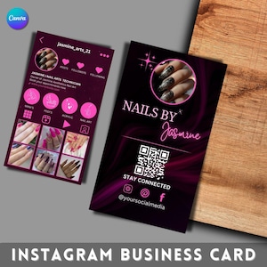Niedliche Instagram Visitenkarten, DIY Canva Template Design, Nails Salon Karten, Beauty Visitenkarte,IG Visitenkarte, QR Code Visitenkarte