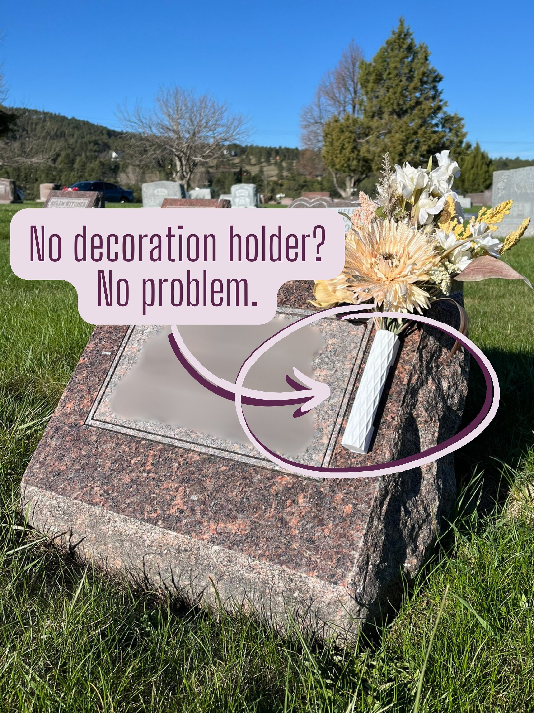 Accent Keeper - 5" Cemetery Gravestone Graveside Grave Monument Memorial Wall Removable Reusable Flower Bouquet Decoration Vase Like Holder
