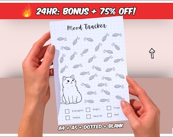 Cat & Mouse Mood Tracker - Printable Mood Journal Page - Wellness Journal - Mood Chart - Bullet Journal Page - A4 / A5 Planner Insert Binder