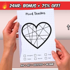 Heart Mood Tracker - afdrukbare stemmingsdagboekpagina - Wellness Journal - stemmingsgrafiek - Bullet Journal-pagina - A4/A5 planner wordt ingevoegd - angst
