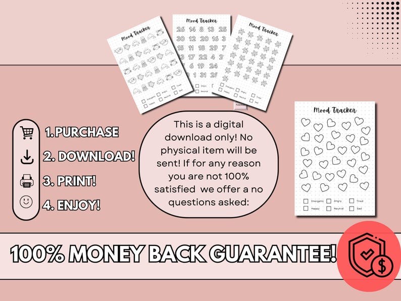 Mood Tracker Bullet Journal Pages Monthly Mood Tracker Mood Journal Feelings Wheel Mood Chart Wellness Journal Therapy Journal Prompts