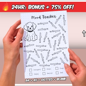 Dog & Sticks Mood Tracker - afdrukbare Mood Journal Page - Wellness Journal - Mood Chart - Bullet Journal Page - A4 A5 planner invoegmap