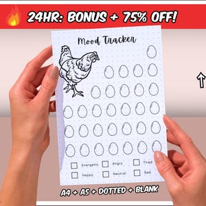 Chicken & Egg Mood Tracker - afdrukbare stemmingsdagboekpagina - wellnessdagboek - dagelijkse stemmingskaart - Bullet Journal-pagina A4/A5 planner invoegen