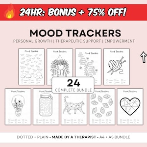 Mood Tracker-bundel - dagboekpagina's - maandelijkse Mood Tracker - Mood Journal Feelings Wheel Mood Chart Wellness-dagboek Therapie journaalprompts