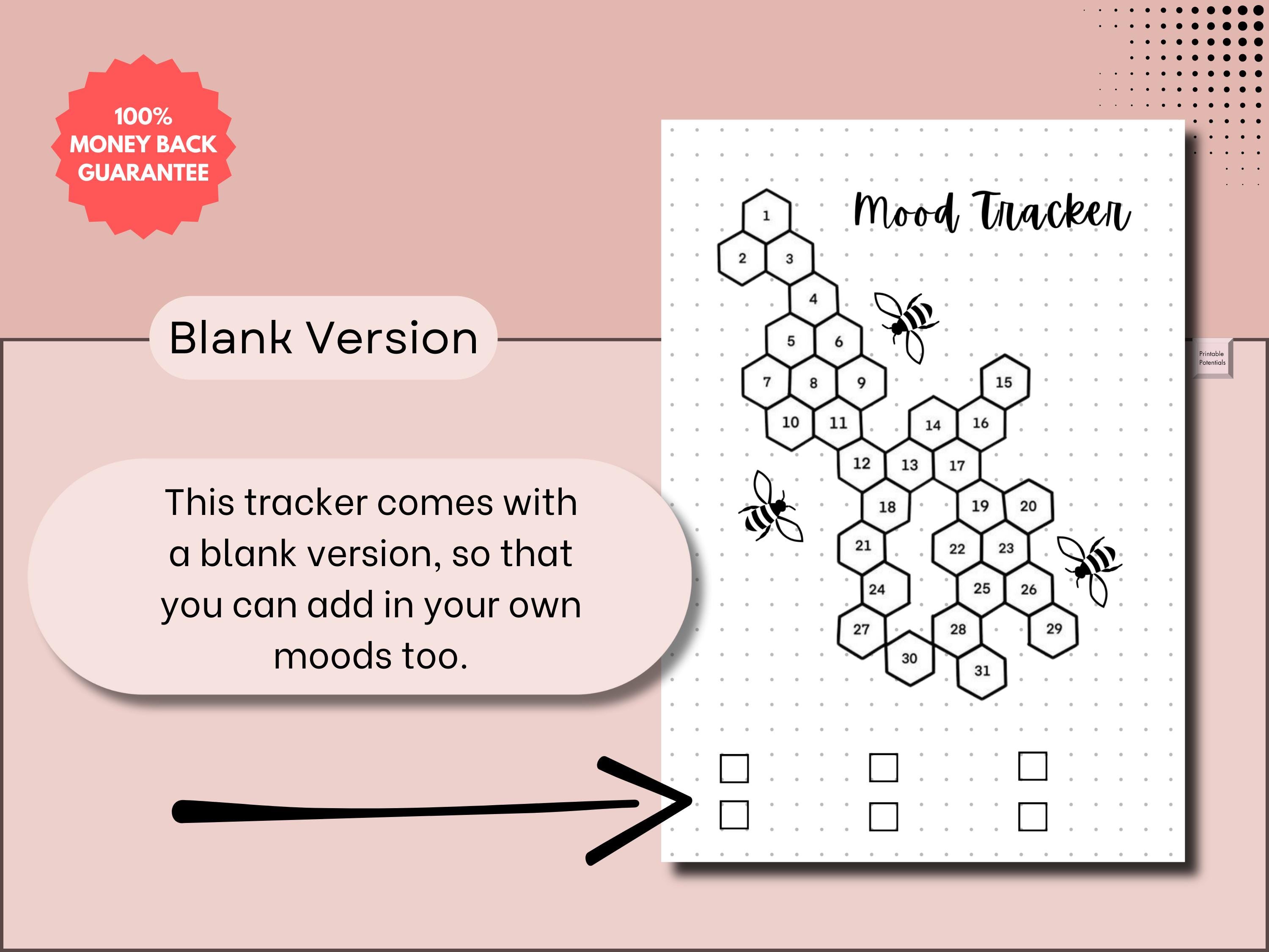 Bees Mood Tracker - Printable Mood Journal Page - Wellness Journal ...
