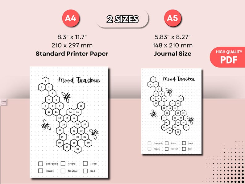 Bees Mood Tracker - Printable Mood Journal Page - Wellness Journal ...
