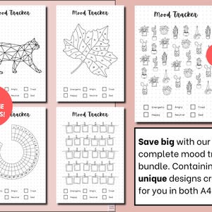 Mood Tracker Bullet Journal Pages Monthly Mood Tracker Mood Journal Feelings Wheel Mood Chart Wellness Journal Therapy Journal Prompts
