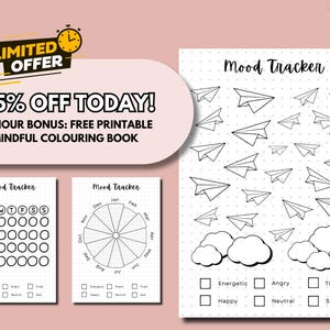 Mood Tracker Bullet Journal Pages Monthly Mood Tracker Mood Journal Feelings Wheel Mood Chart Wellness Journal Therapy Journal Prompts