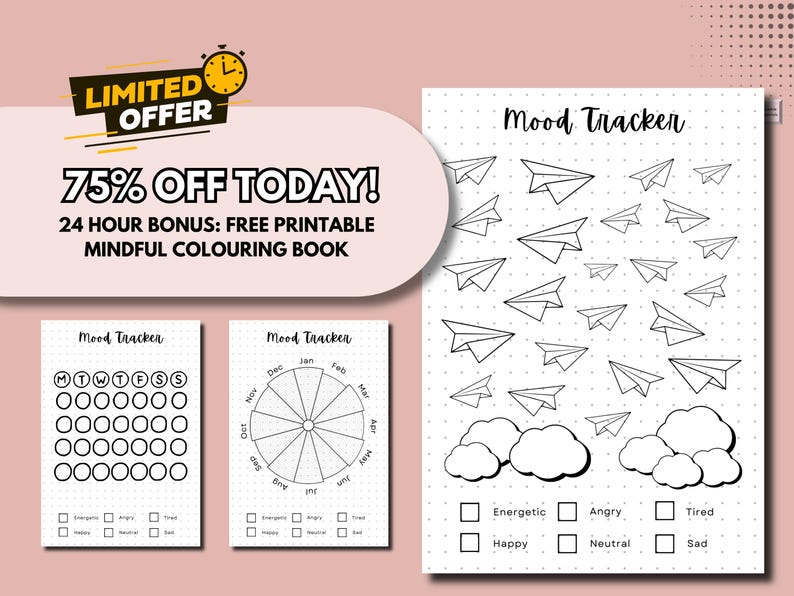 Mood Tracker Bullet Journal Pages Monthly Mood Tracker Mood Journal Feelings Wheel Mood Chart Wellness Journal Therapy Journal Prompts