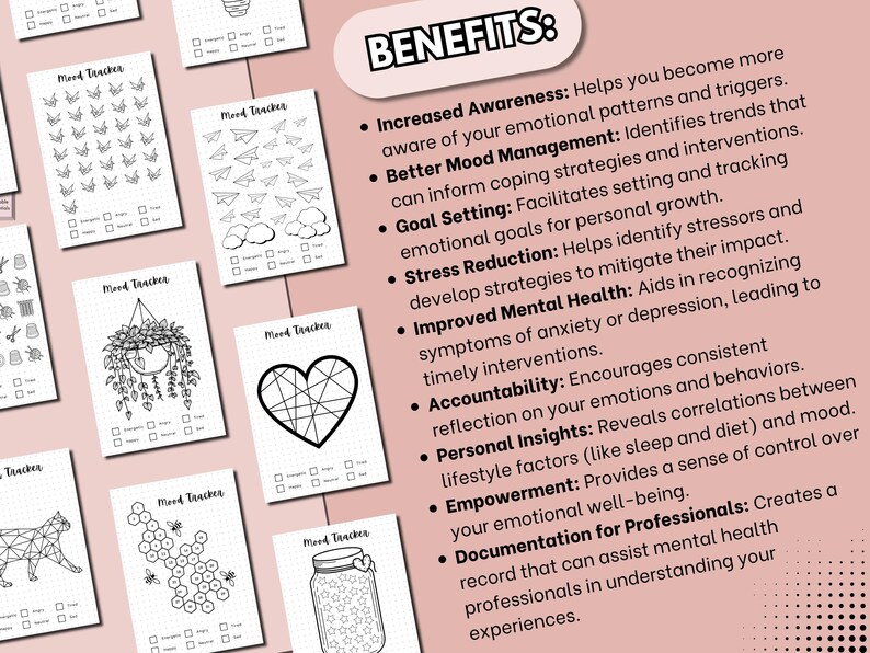 Mood Tracker Bullet Journal Pages Monthly Mood Tracker Mood Journal Feelings Wheel Mood Chart Wellness Journal Therapy Journal Prompts