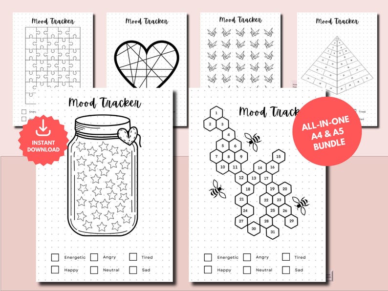 Mood Tracker Bullet Journal Pages Monthly Mood Tracker Mood Journal Feelings Wheel Mood Chart Wellness Journal Therapy Journal Prompts