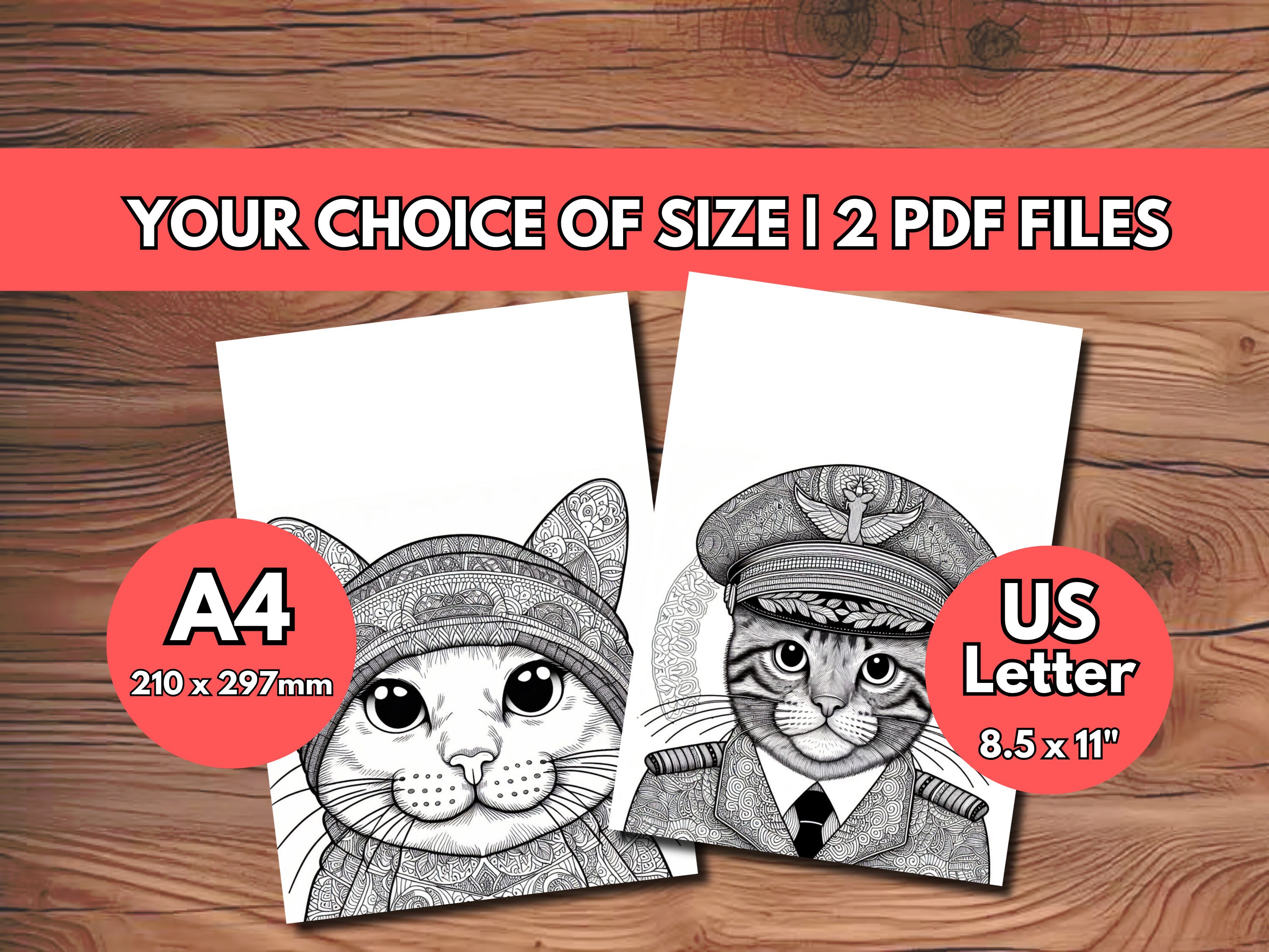 CATS IN HATS Printable Coloring Pages, Adult Coloring Book, Mindful ...
