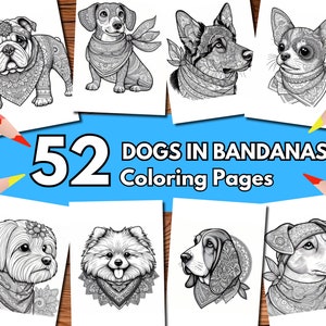 Fun DOGS IN BANDANAS Printable Coloring Pages Mandala Relaxing Art Therapy. Adorable  Dog Coloring Book, Digital Download, Printable Pdf