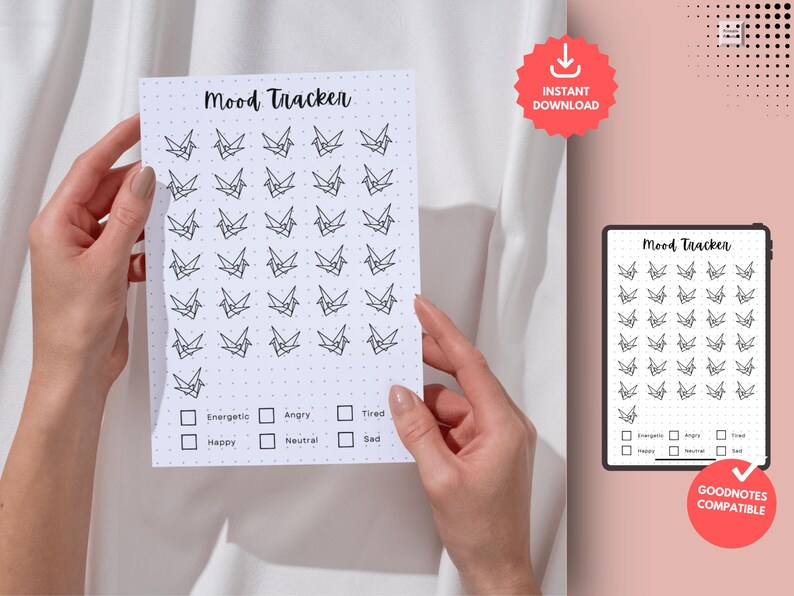 Origami Crane (orizuru) Mood Tracker - Printable Mood Journal Page - Wellness Journal - Mood ...