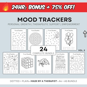 Mood Tracker-bundel - BUJO Bullet Journal-pagina's - Therapiewerkbladen - Mood Journal Mood Chart Angstjournaal Therapie Journal Prompts