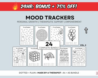 Mood Tracker Bundle - BUJO Bullet Journal Pages - Therapy Worksheets - Mood Journal  Mood Chart Anxiety Journal Therapy Journal Prompts