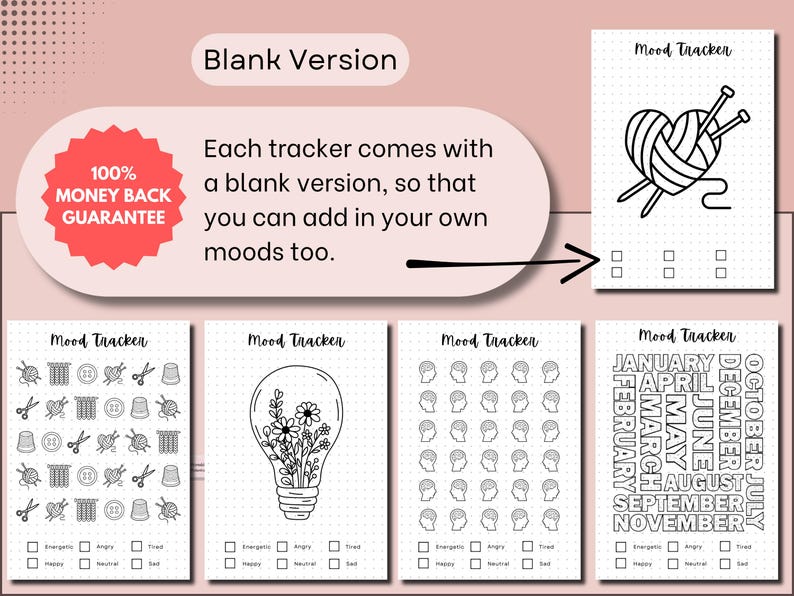 Mood Tracker Bullet Journal Pages Monthly Mood Tracker Mood Journal Feelings Wheel Mood Chart Wellness Journal Therapy Journal Prompts